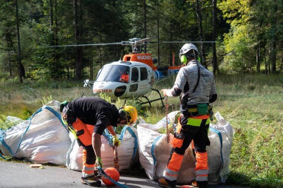 Schutzwaldsanierung mit dem Hubschrauber