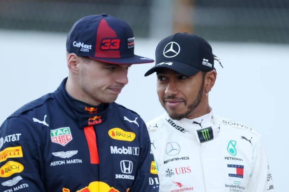 Rennfahrer Max Verstappen und Lewis Hamilton