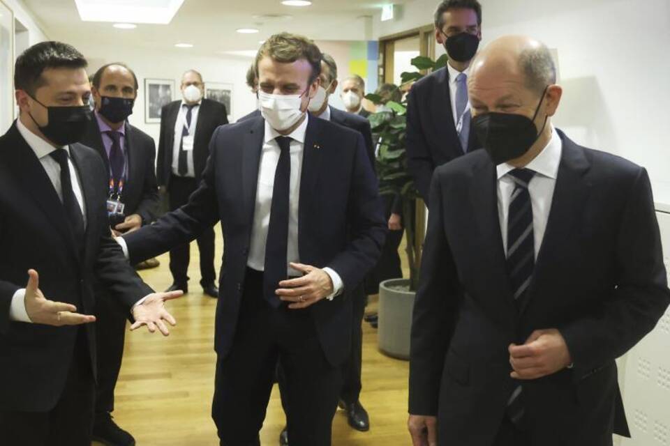 Macron, Selenskyj und Scholz Macron, Selenskyj und Scholz