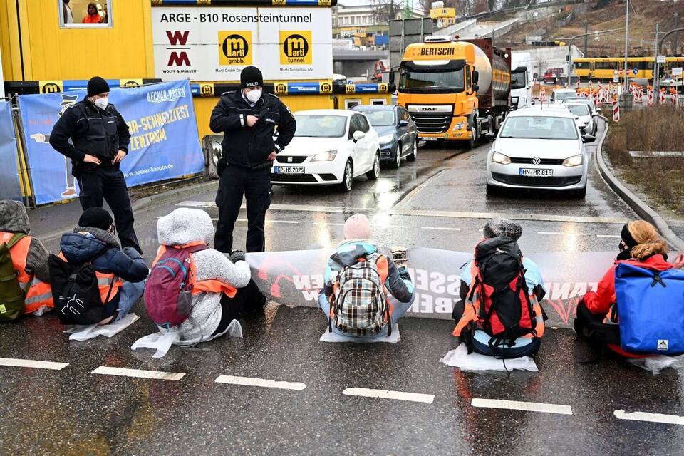 Straßenblockade in Stuttgart