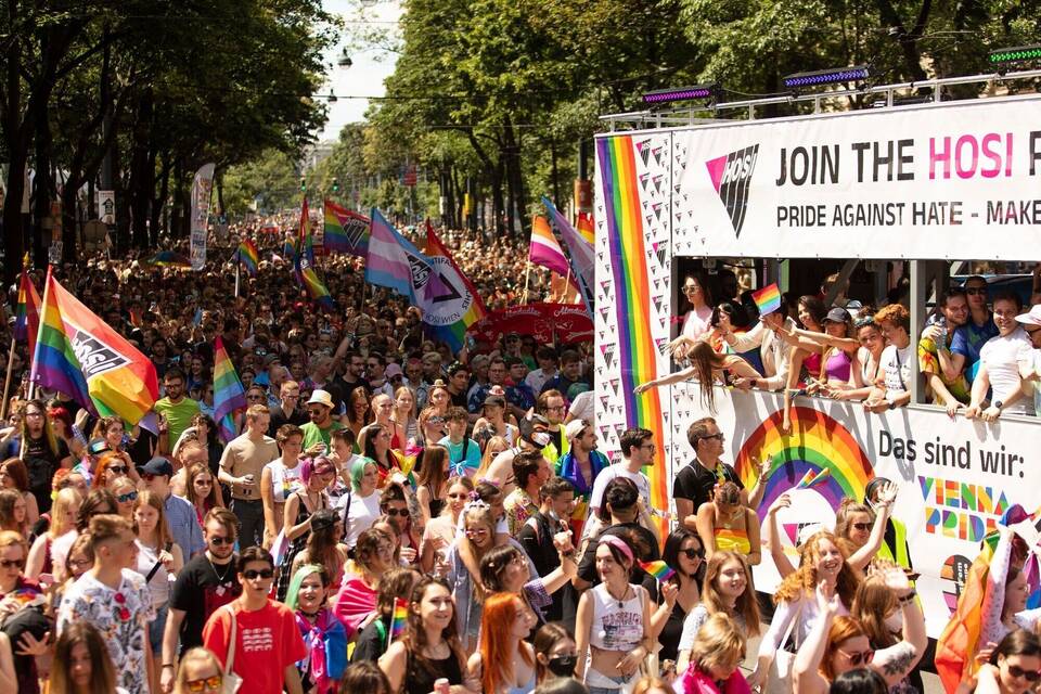 Gesellschaft Bunte Regenbogenparade in Wien Panorama RheinNeckar