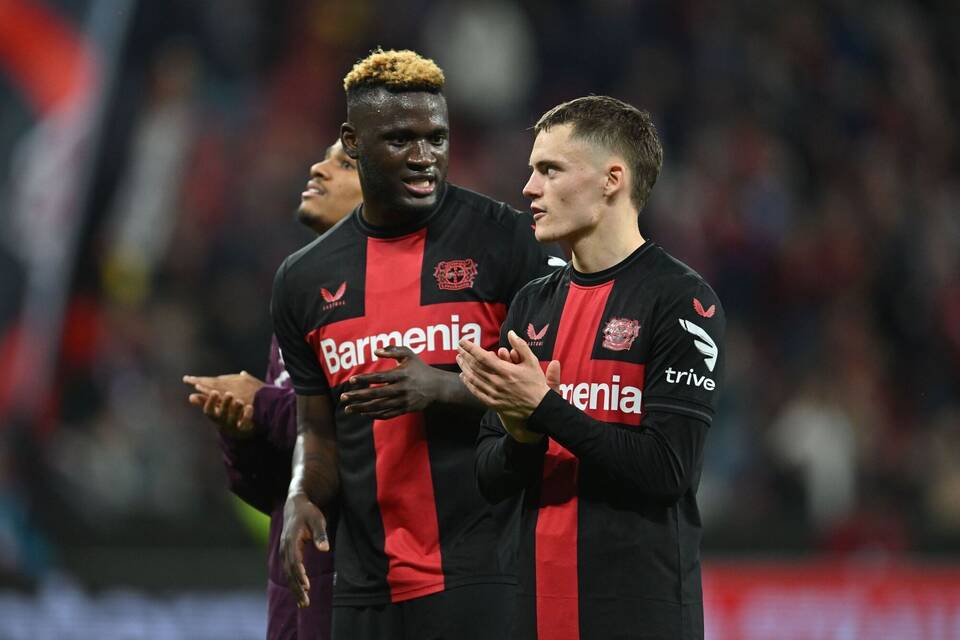 Victor Boniface und Florian Wirtz von Bayer Leverkusen Victor Boniface und Florian Wirtz von Bayer Leverkusen