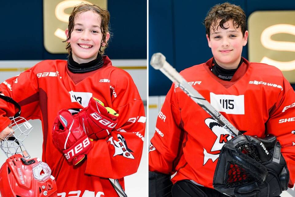 Eishockeyspieler Samuel Freidich und Niko ten Brinke