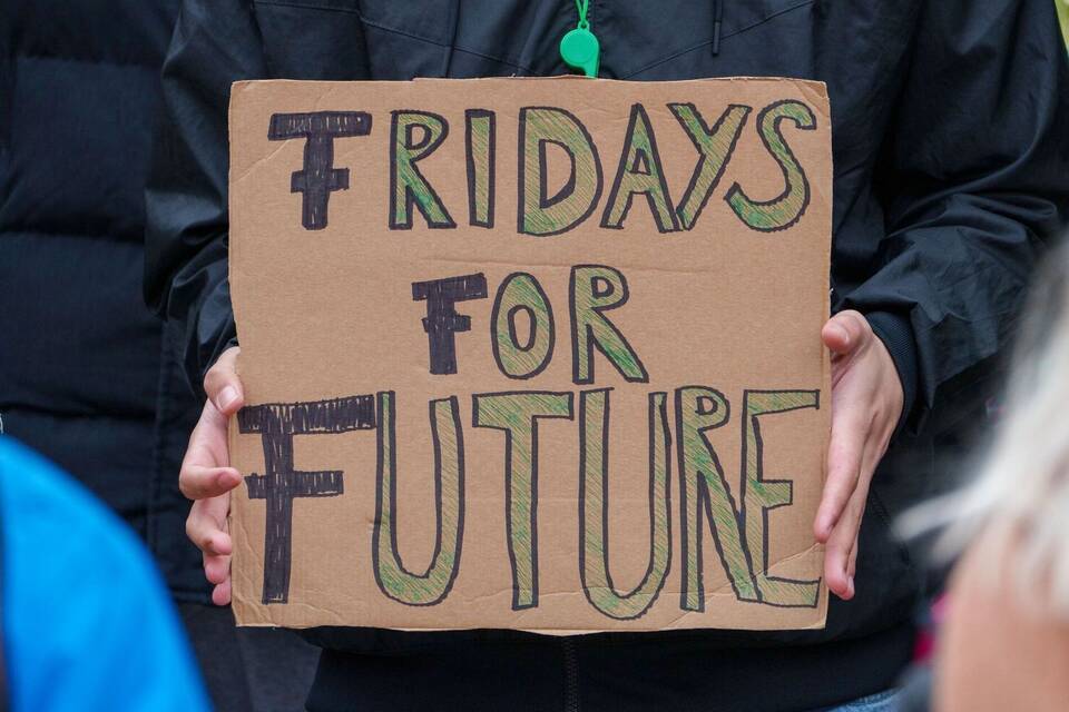 Kundgebungsteilnehmer mit Schild «Fridays for Future» Kundgebungsteilnehmer mit Schild «Fridays for Future»