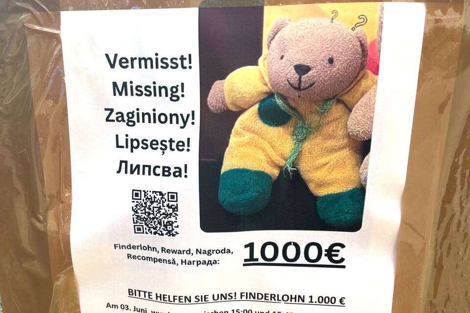 1000 Euro für gestohlenen Teddy ausgesetzt 1000 Euro für gestohlenen Teddy ausgesetzt