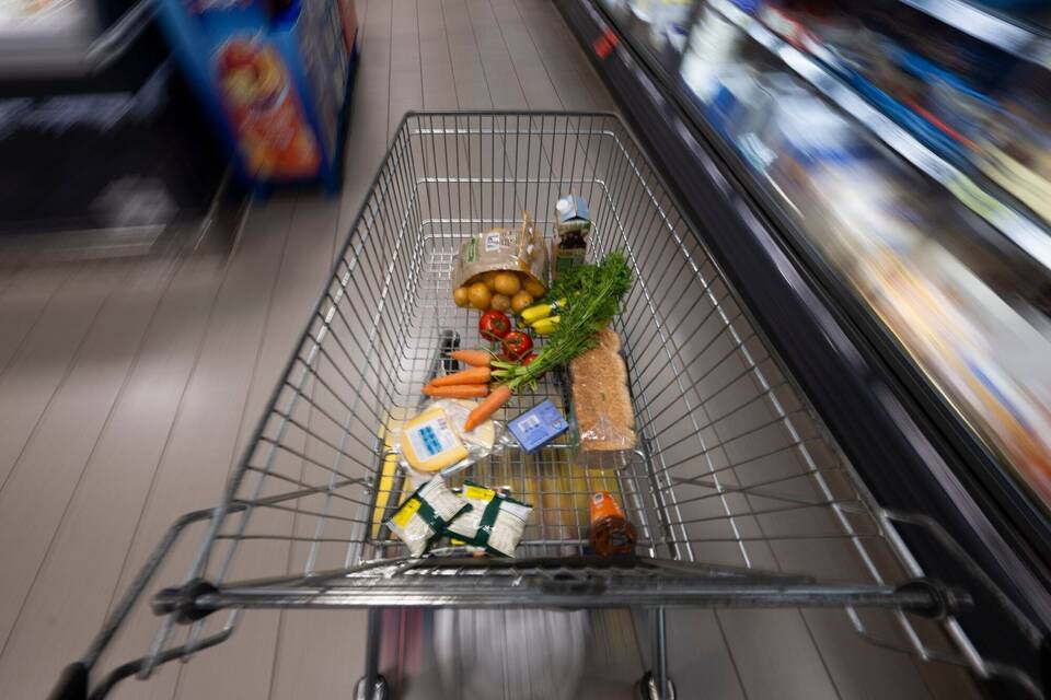 Einkaufswagen mit Lebensmitteln Einkaufswagen mit Lebensmitteln