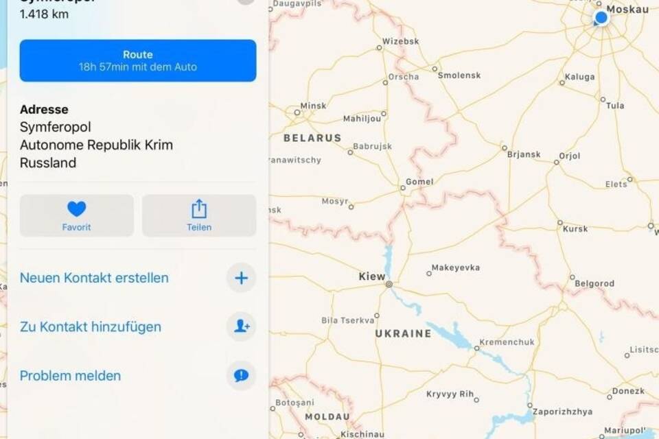 Apple zeigt Krim als russisches Staatsgebiet Apple zeigt Krim als russisches Staatsgebiet