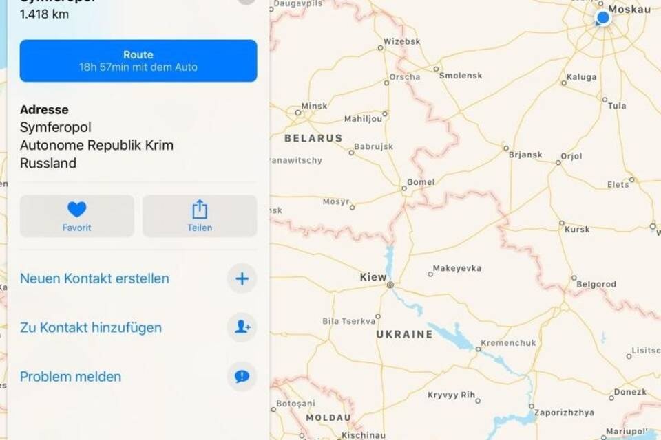 Apple zeigt Krim als russisches Staatsgebiet