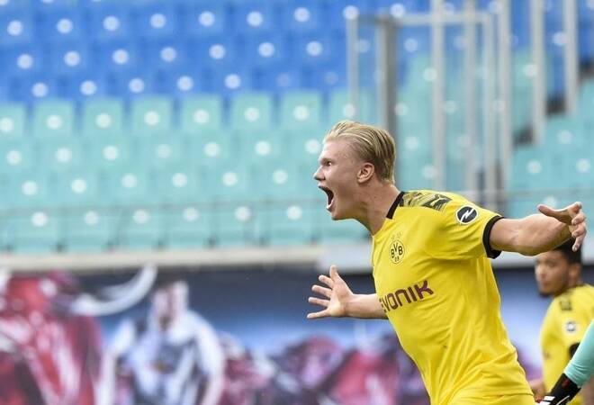 Jens Petter Hauge Erling Haaland Haaland Goals Secure Bundesliga Runner Up Spot For Dortmund