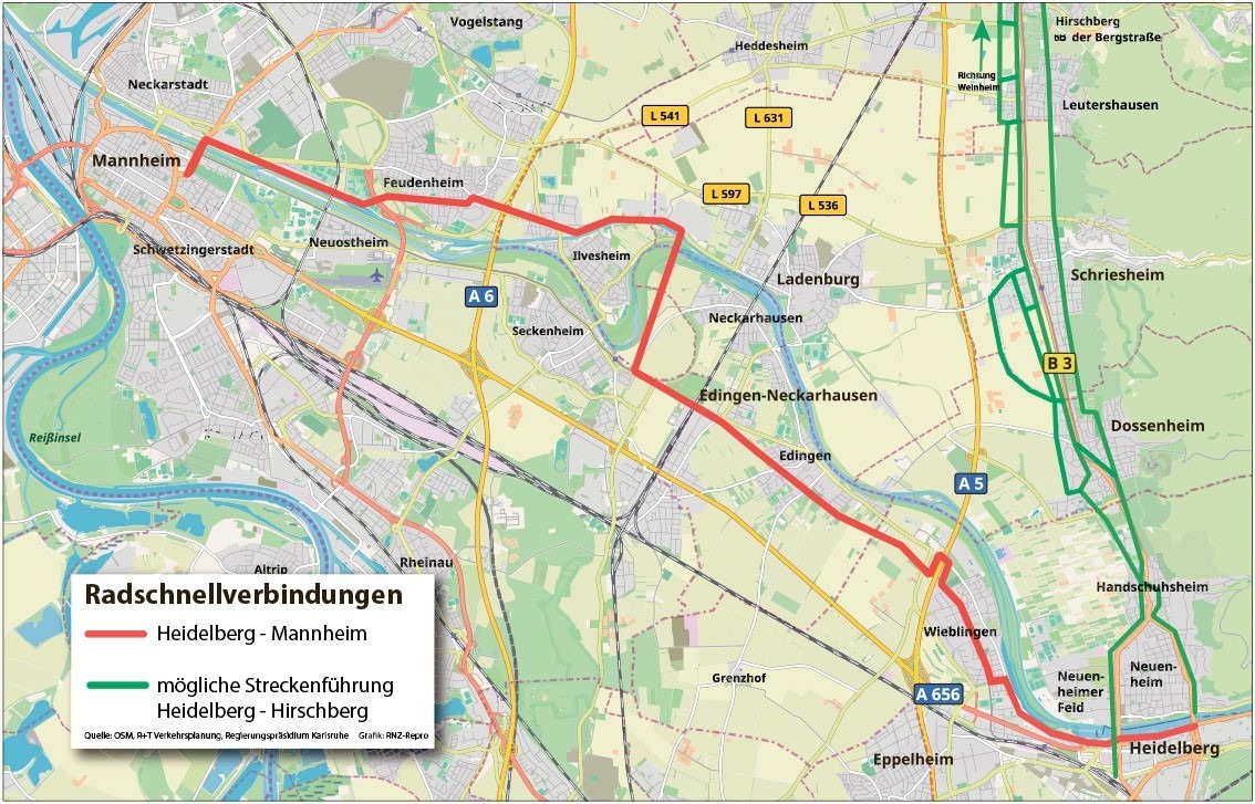 Radschnellweg Heidelberg-Mannheim: So soll die Trasse verlaufen (plus Grafik) - Nachrichten aus ...